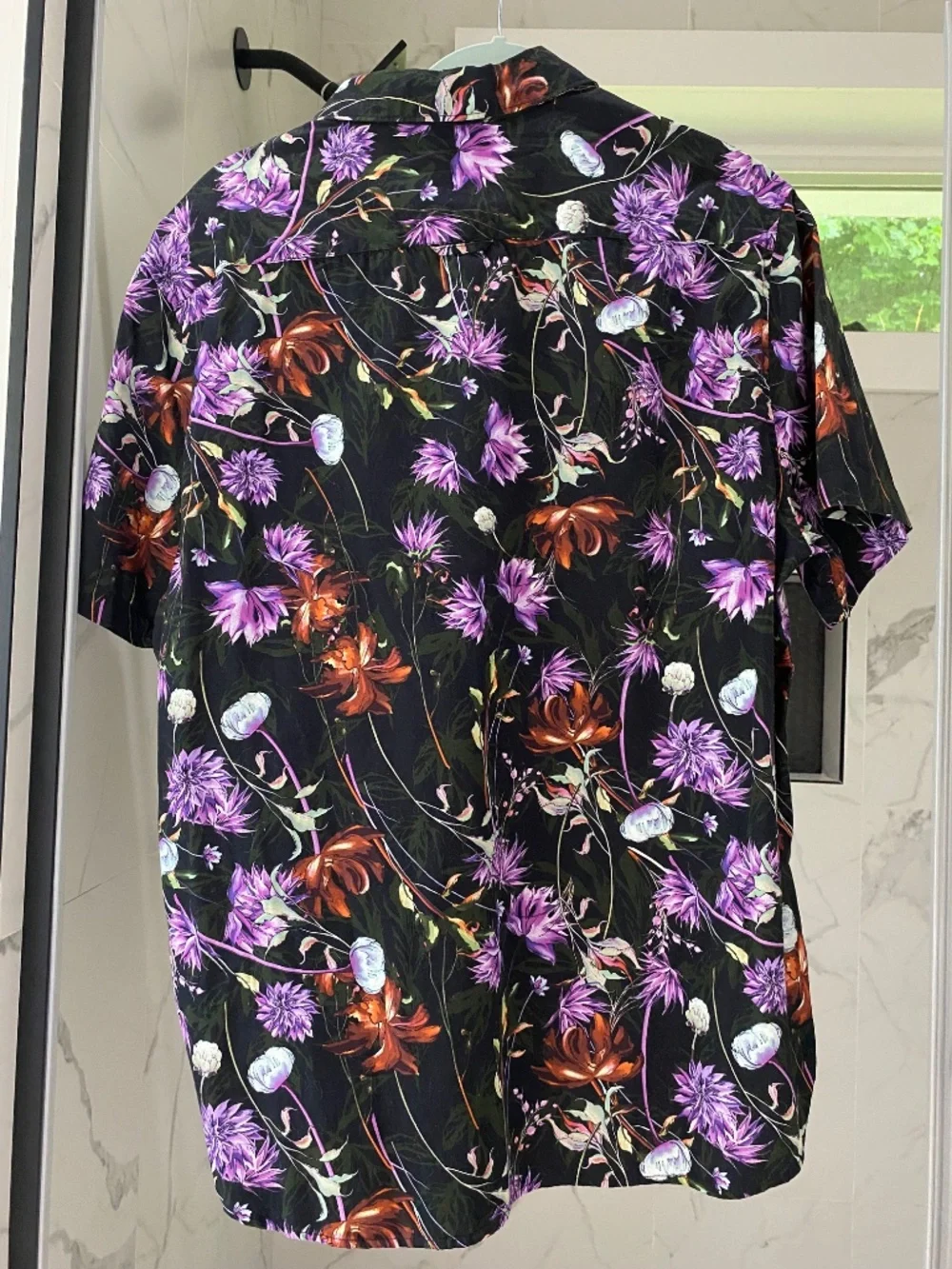Denim & flower floral purple brown black collared short sleeve button up xl - Picture 2 of 4